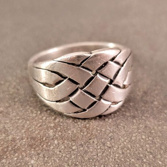 Retired James Avery Sterling Wide Woven Ring - Picture 1 of 8